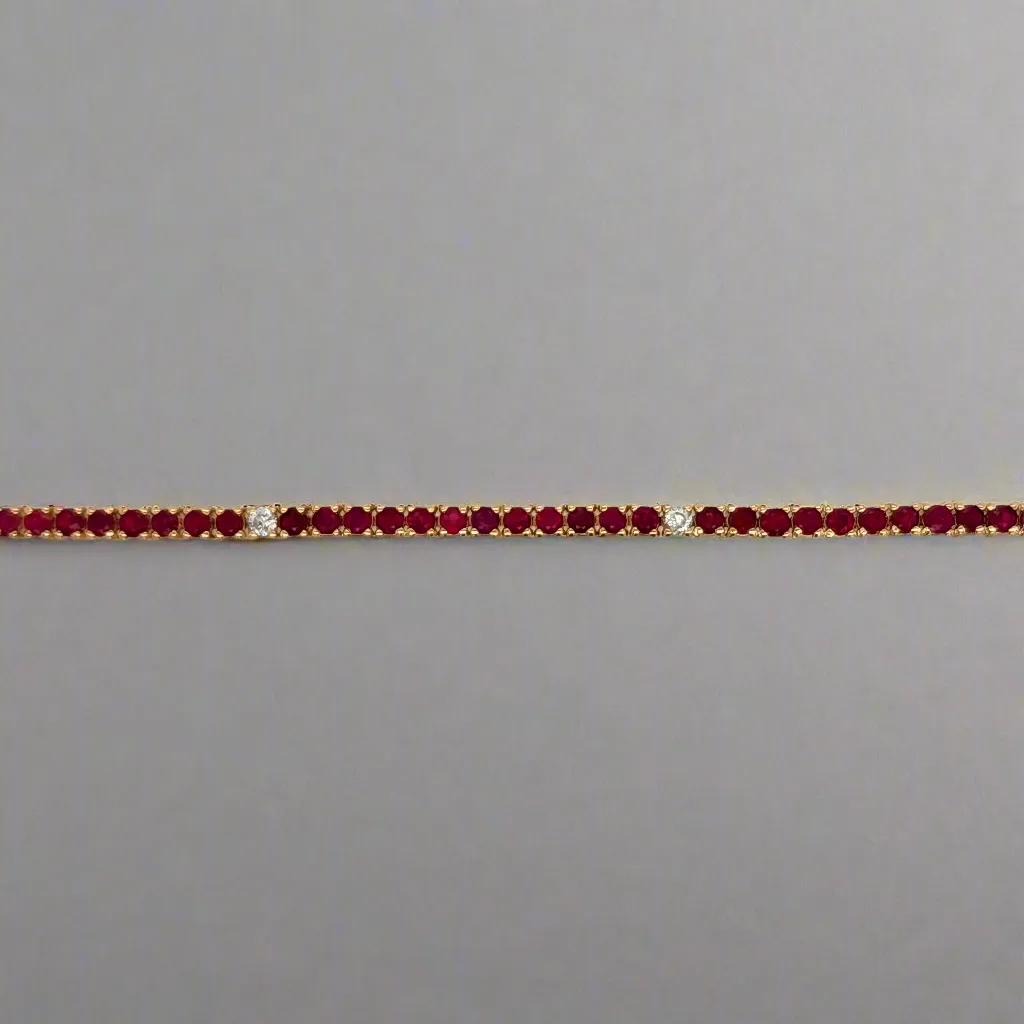 14K Gold Ruby or Emerald, and Diamond Bracelet