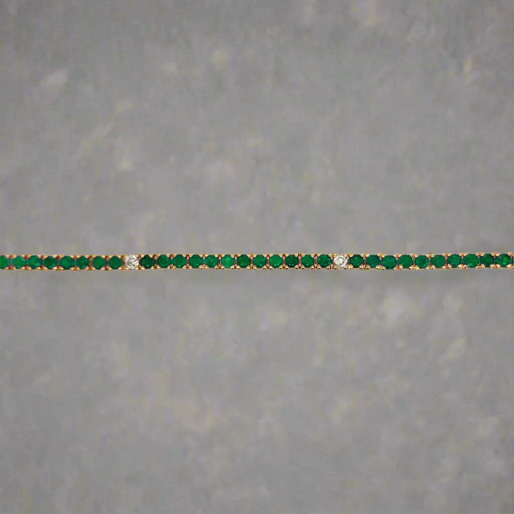 14K Gold Ruby or Emerald, and Diamond Bracelet