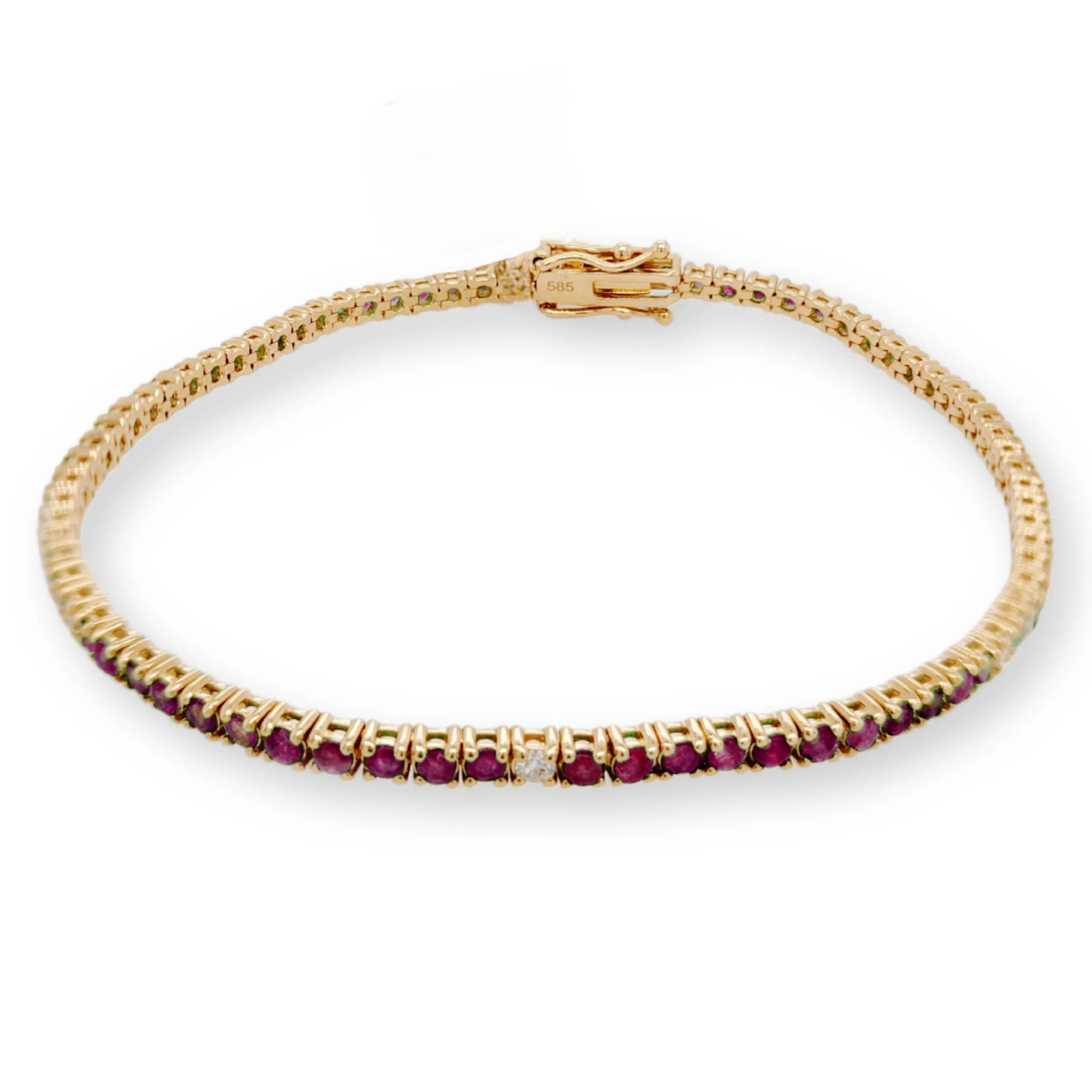 14K Gold Ruby or Emerald, and Diamond Bracelet