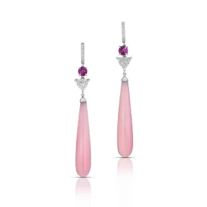 21.10 Carat Pink Opal, Sapphire, & Diamond Drop Earrings