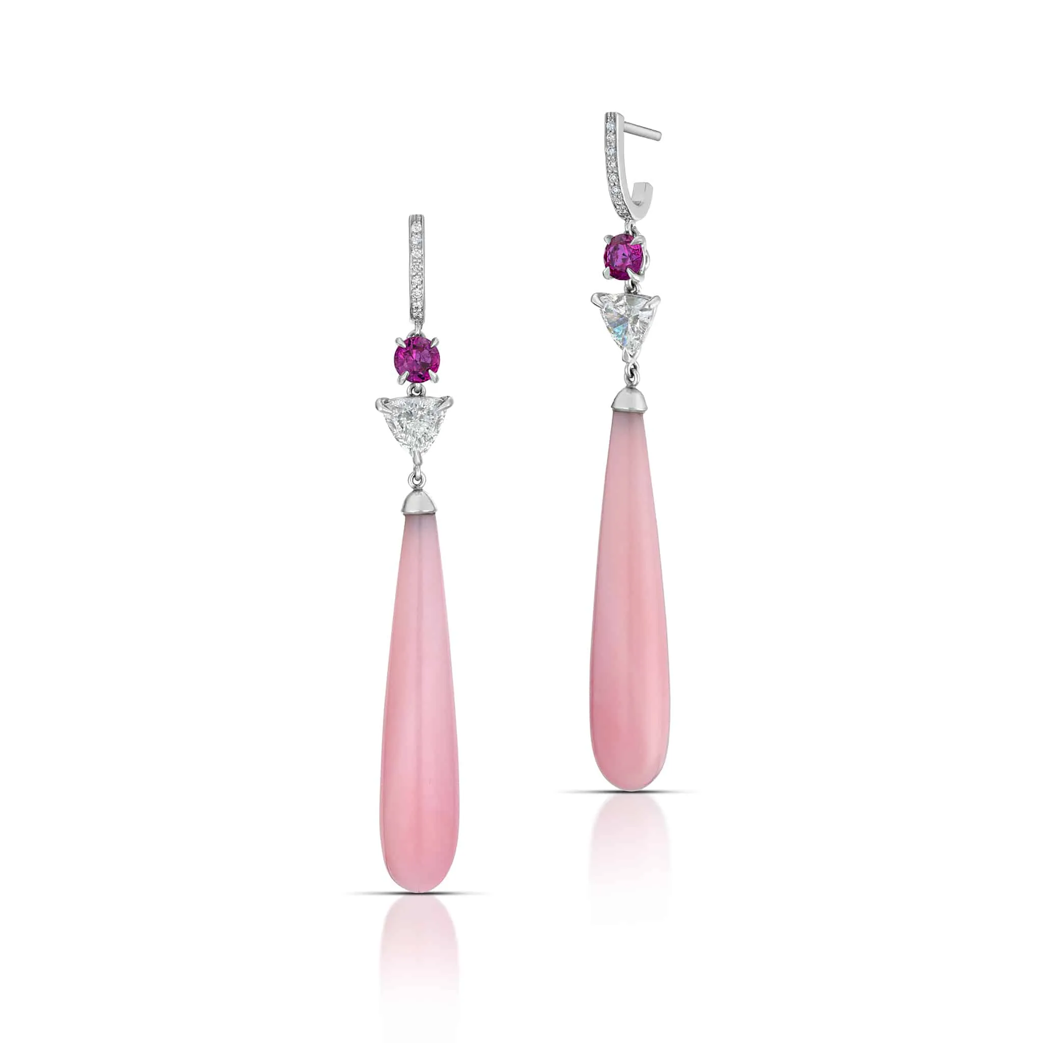 21.10 Carat Pink Opal, Sapphire, & Diamond Drop Earrings