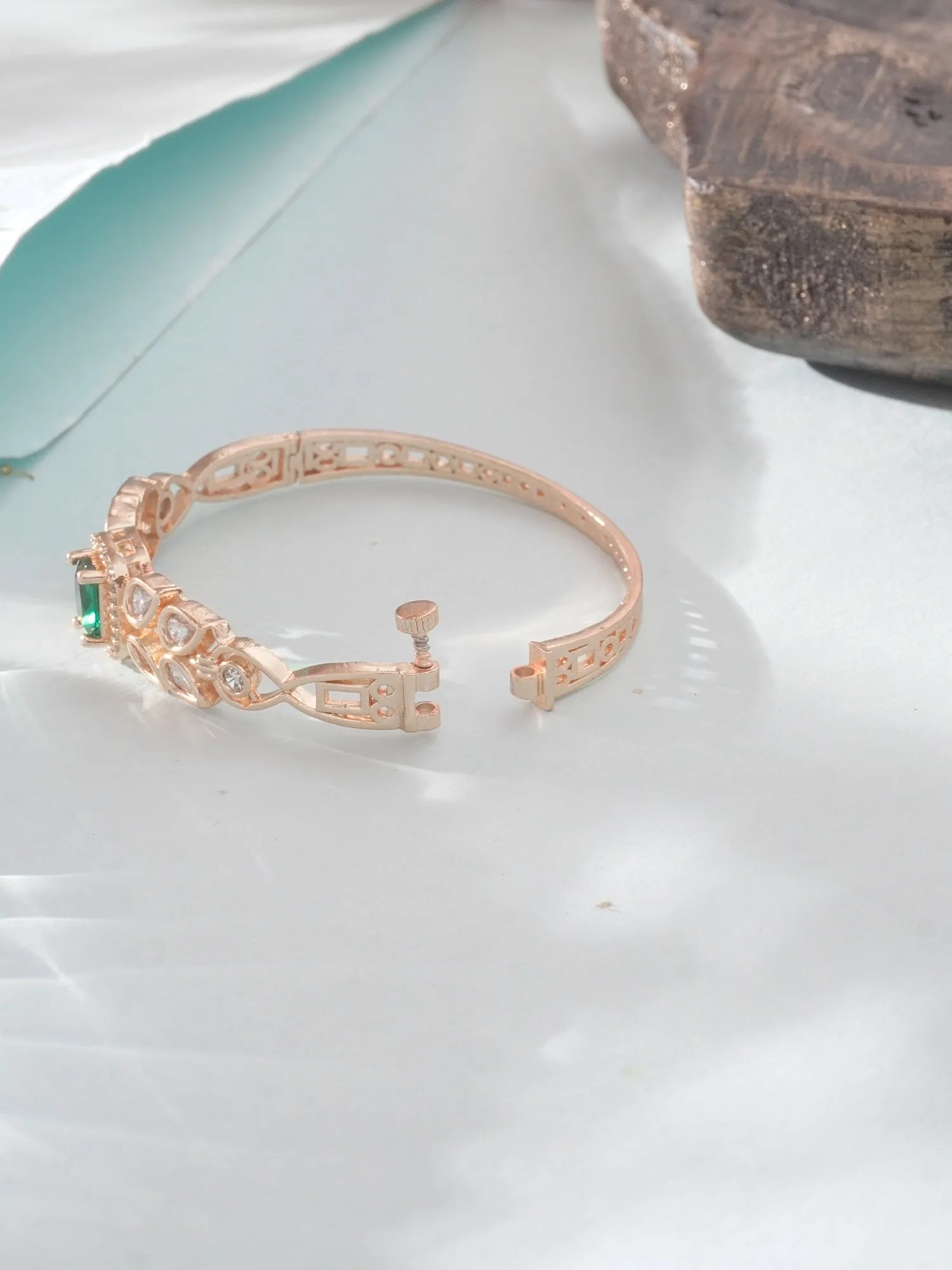 24k Gold-Plated Bracelet with Green Kundan Stones (Openable)