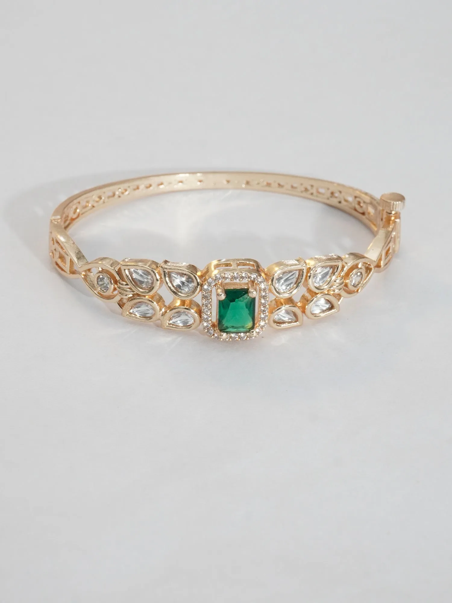 24k Gold-Plated Bracelet with Green Kundan Stones (Openable)