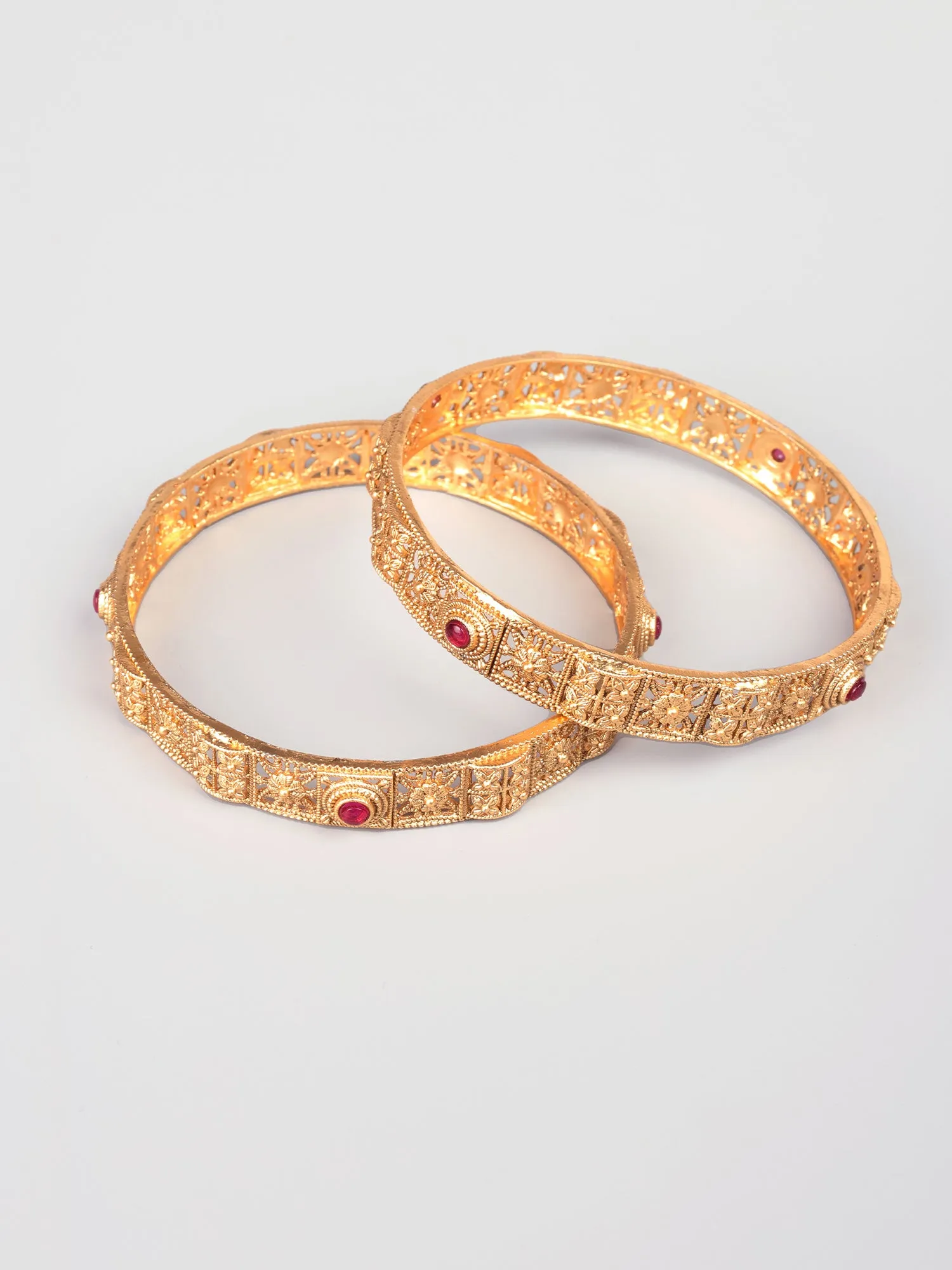 24K Gold Plated Ruby Kada (Set of 2)