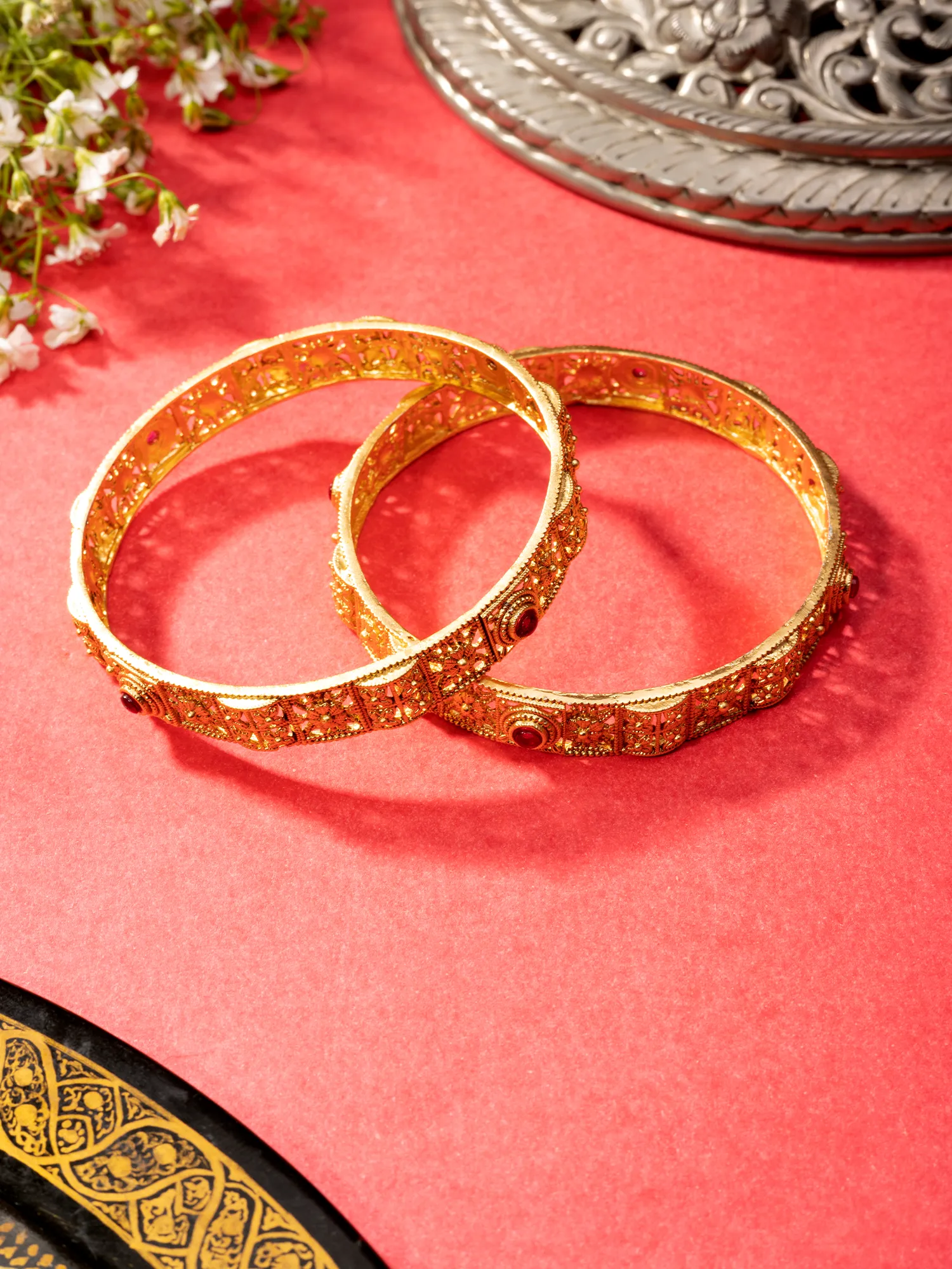 24K Gold Plated Ruby Kada (Set of 2)