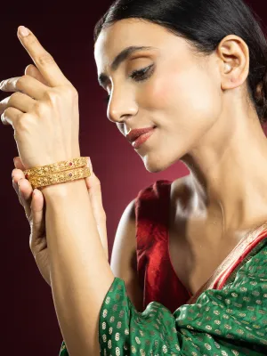 24K Gold Plated Ruby Kada (Set of 2)
