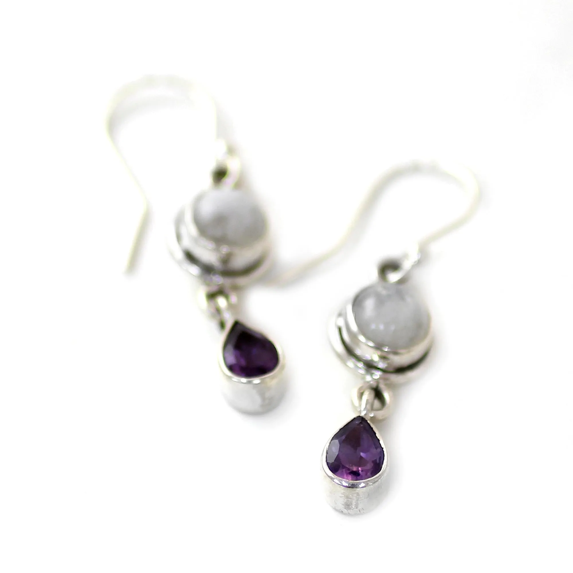 Amethyst Rainbow Moonstone Dangle Earrings from India - Purple Droplets | NOVICA