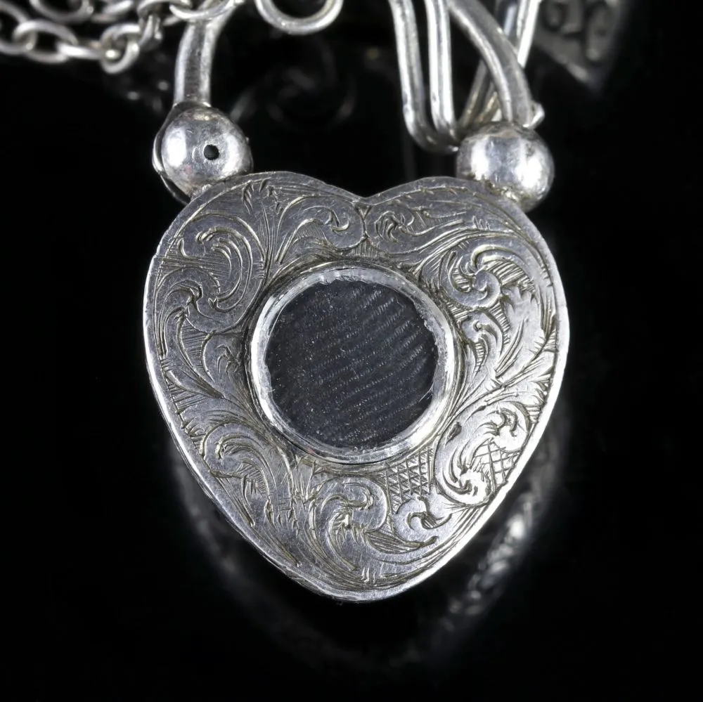 Antique Victorian Scottish Silver Bracelet With Padlock Locket Circa 1860