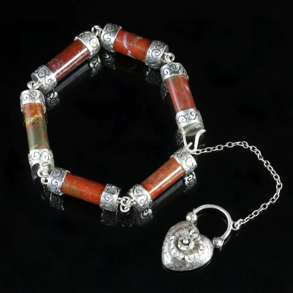 Antique Victorian Scottish Silver Bracelet With Padlock Locket Circa 1860