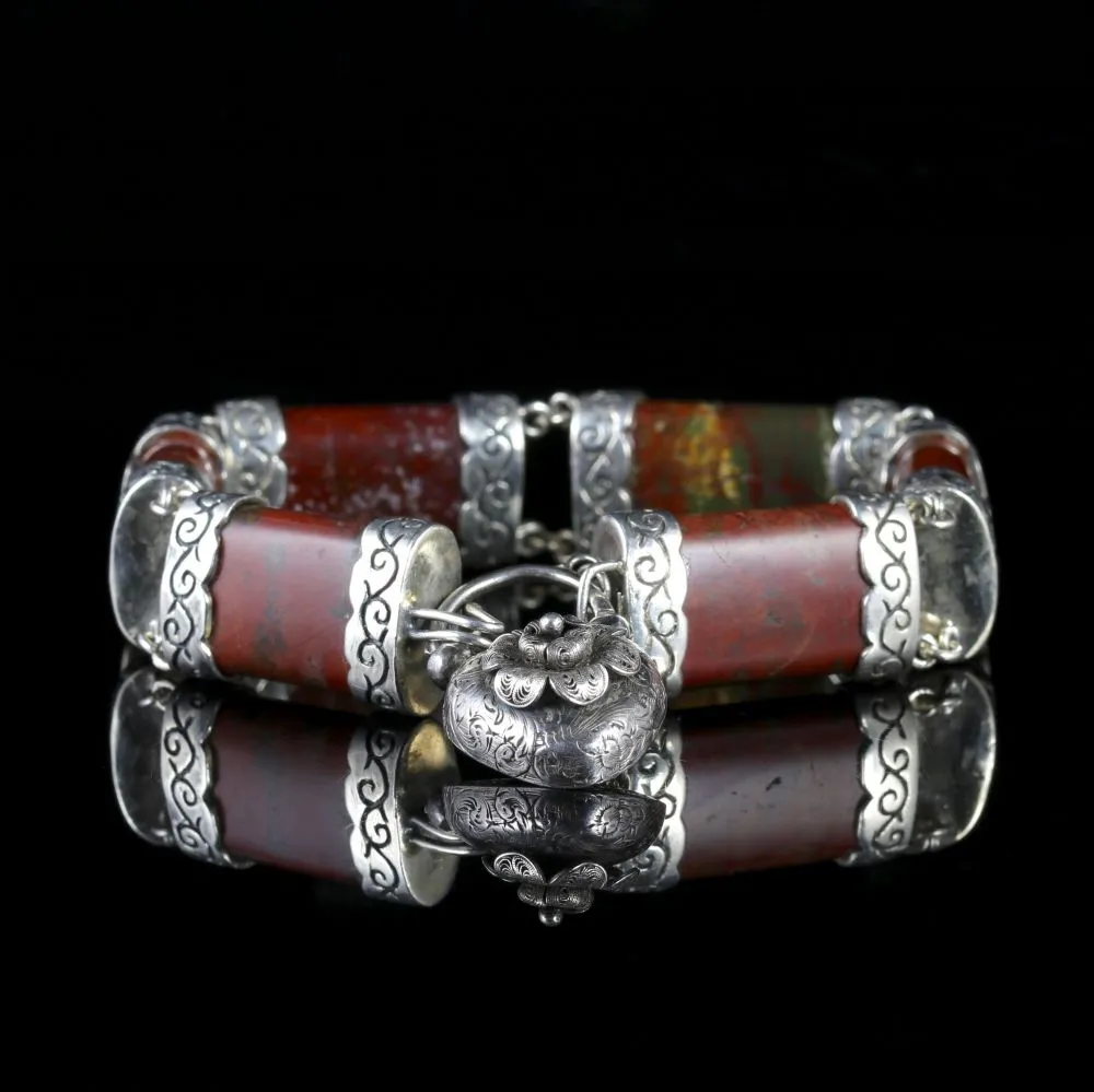 Antique Victorian Scottish Silver Bracelet With Padlock Locket Circa 1860