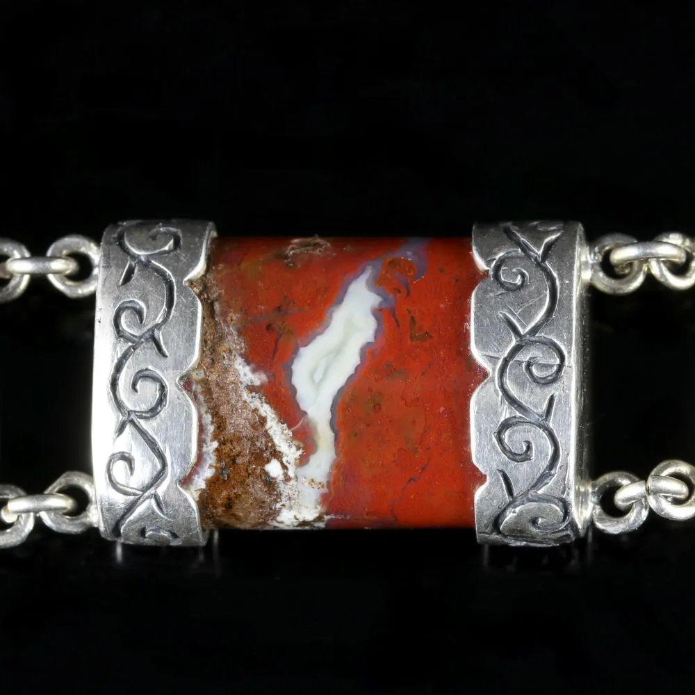 Antique Victorian Scottish Silver Bracelet With Padlock Locket Circa 1860