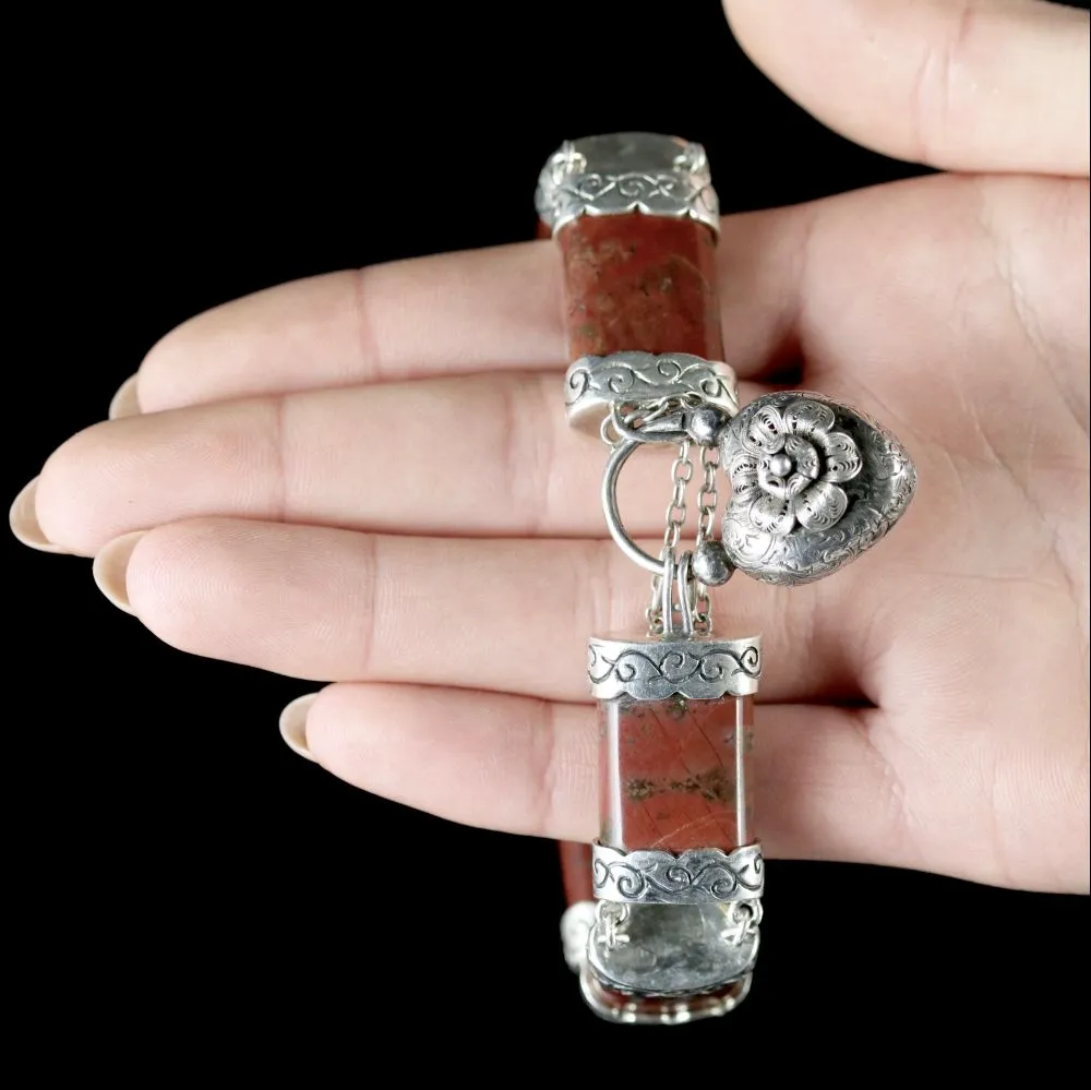 Antique Victorian Scottish Silver Bracelet With Padlock Locket Circa 1860