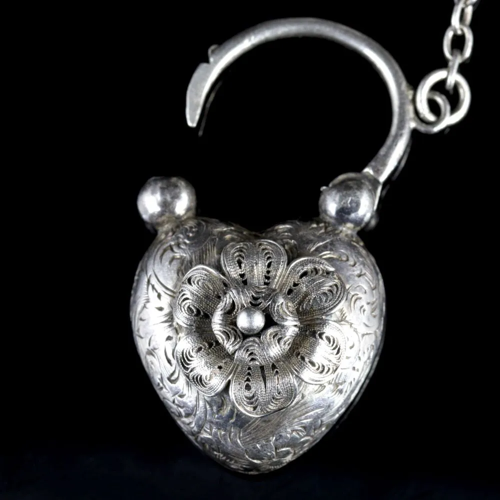 Antique Victorian Scottish Silver Bracelet With Padlock Locket Circa 1860