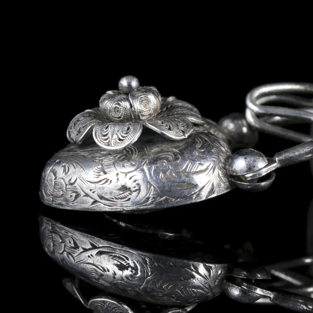 Antique Victorian Scottish Silver Bracelet With Padlock Locket Circa 1860
