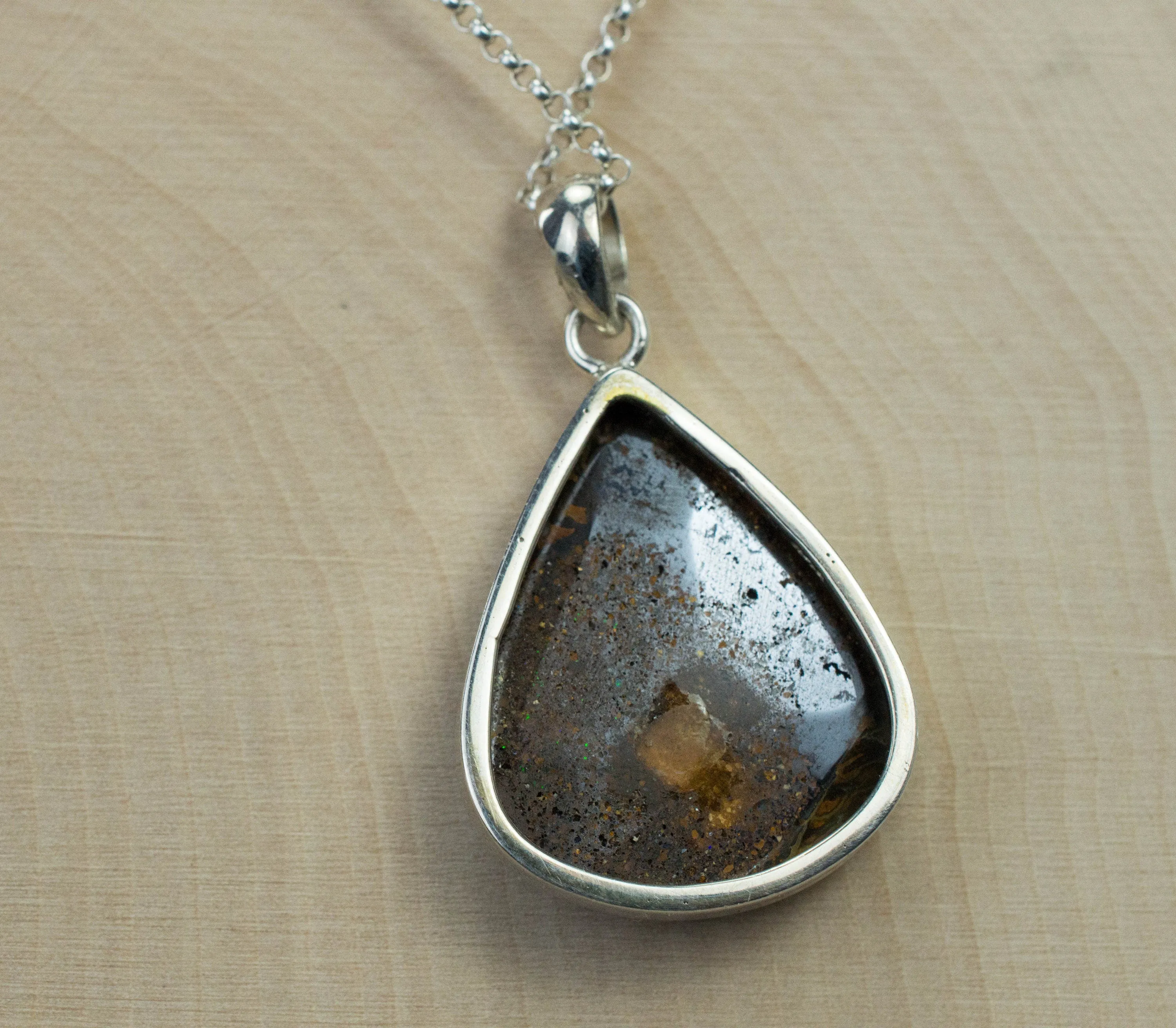 Boulder Opal Pendant; Natural Untreated Australia Opal