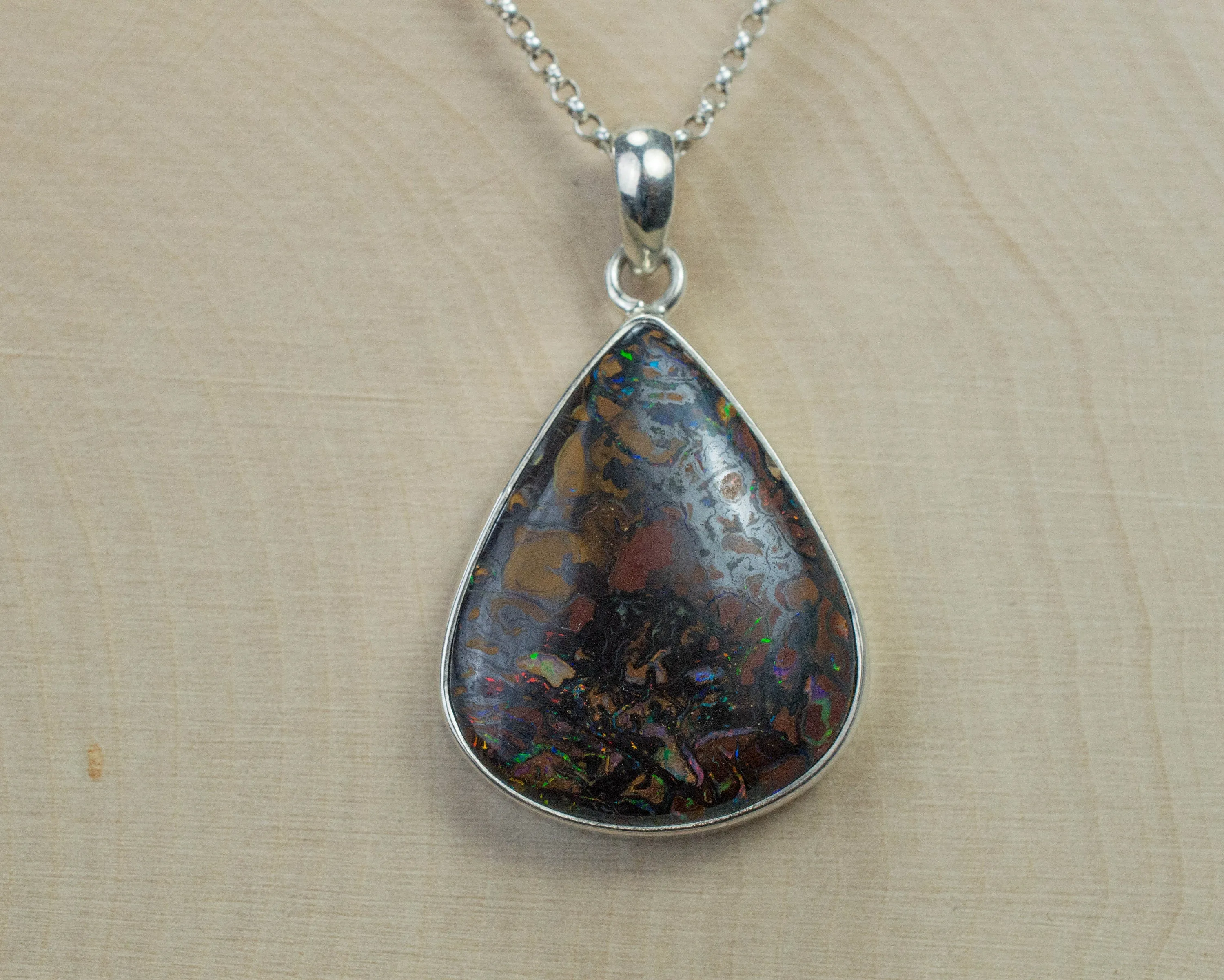 Boulder Opal Pendant; Natural Untreated Australia Opal