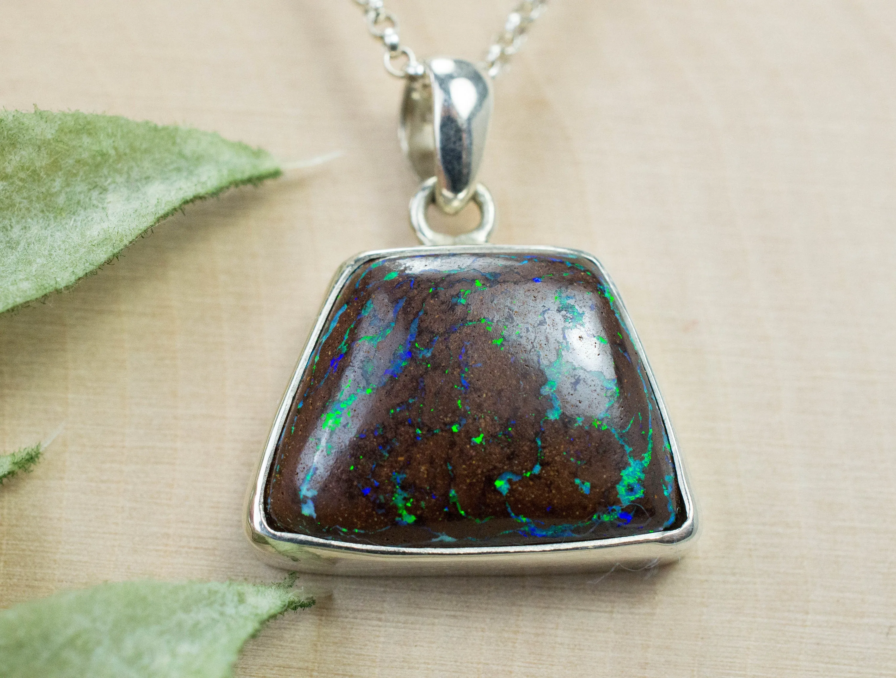 Boulder Opal Pendant; Natural Untreated Australian Opal