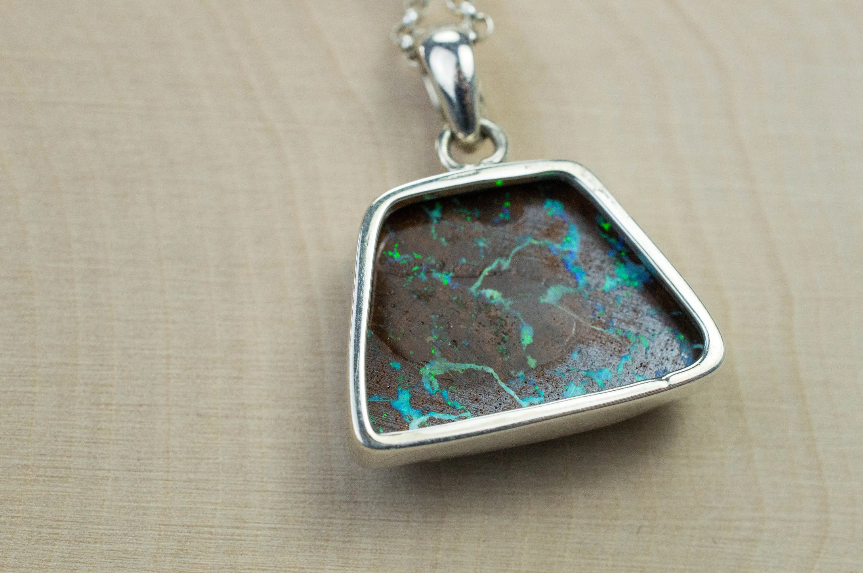 Boulder Opal Pendant; Natural Untreated Australian Opal