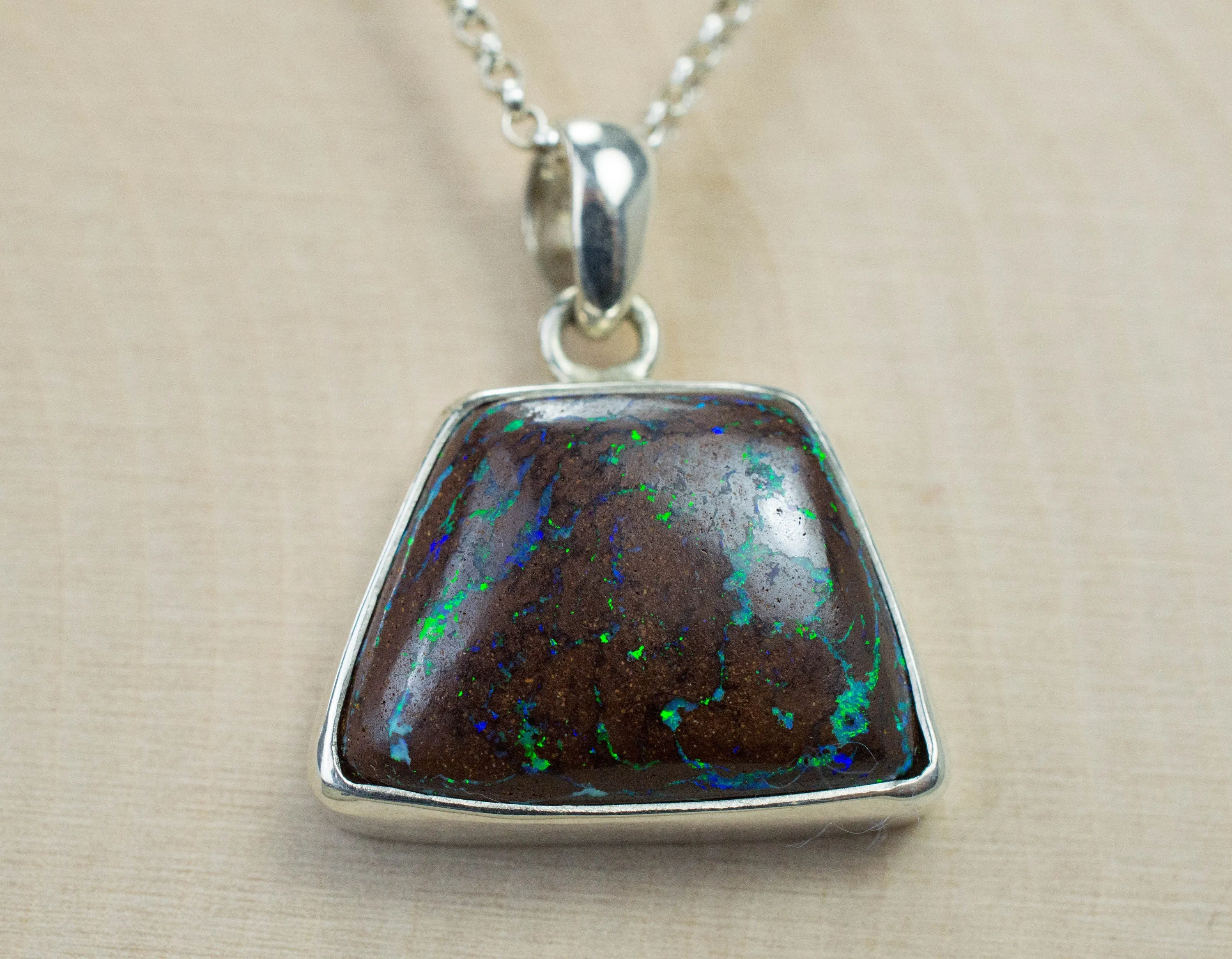Boulder Opal Pendant; Natural Untreated Australian Opal