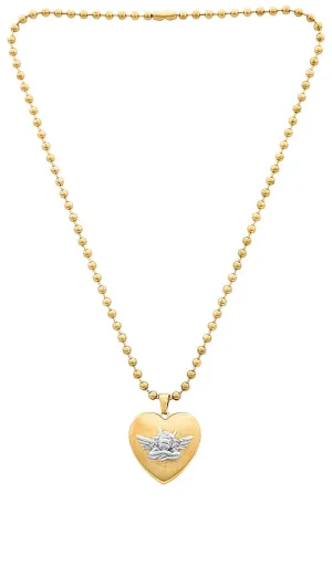 Boys Lie Locket Angel Necklace in Metallic Gold