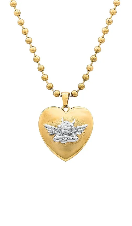 Boys Lie Locket Angel Necklace in Metallic Gold