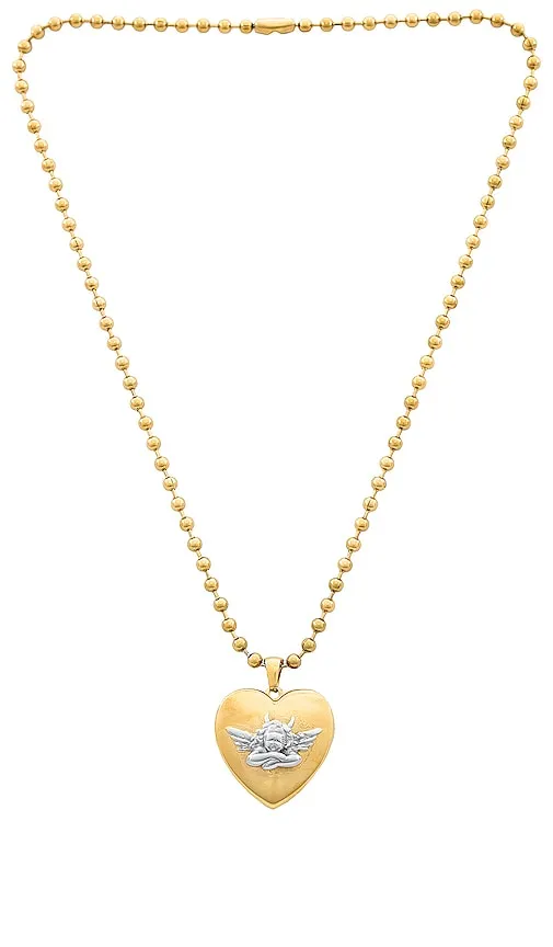Boys Lie Locket Angel Necklace in Metallic Gold