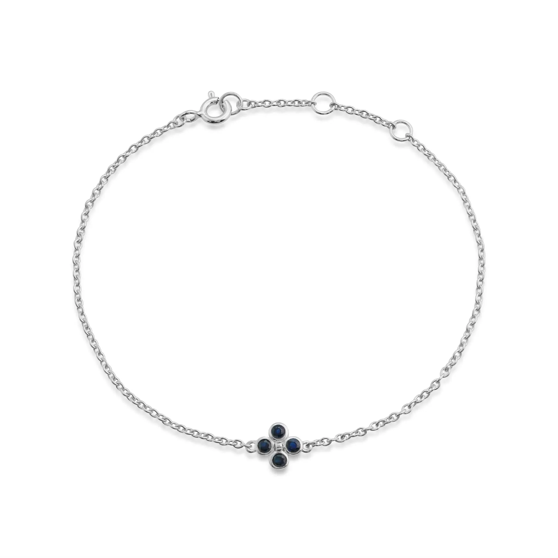 Bracelet Floral Trèfle Argent 925 Saphir Rond Serti Clos