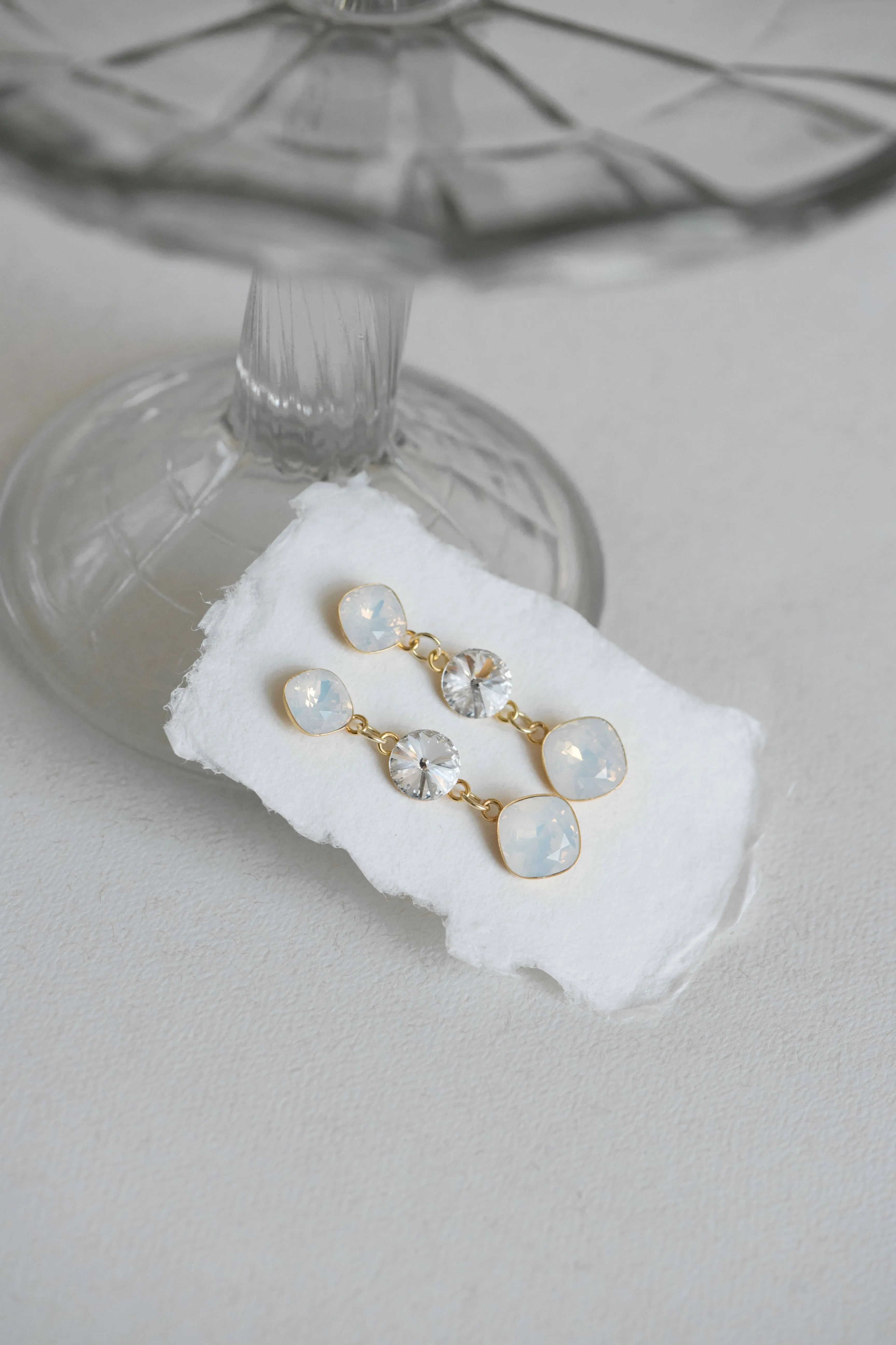 Bridal white opal earrings - INVERNO