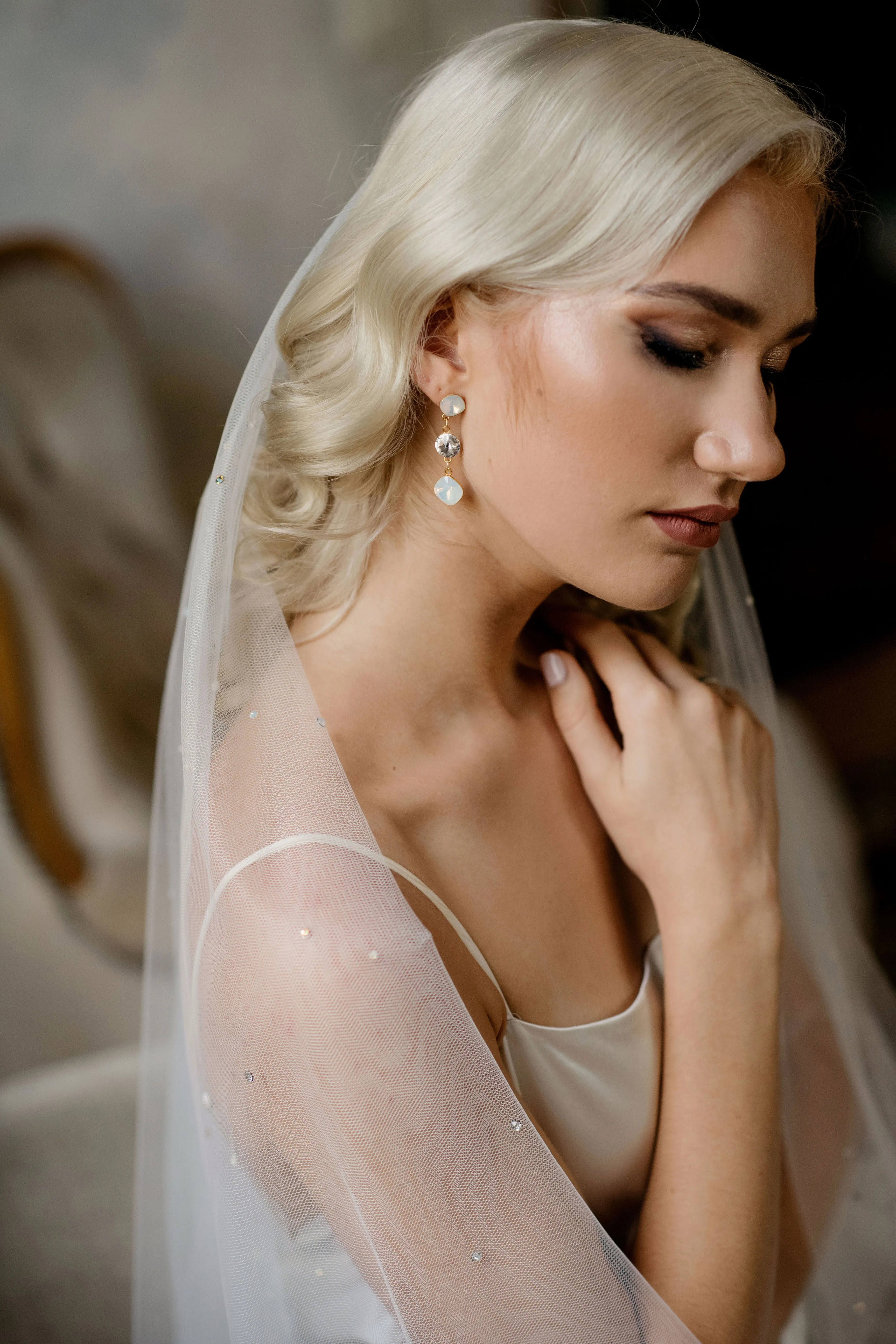 Bridal white opal earrings - INVERNO