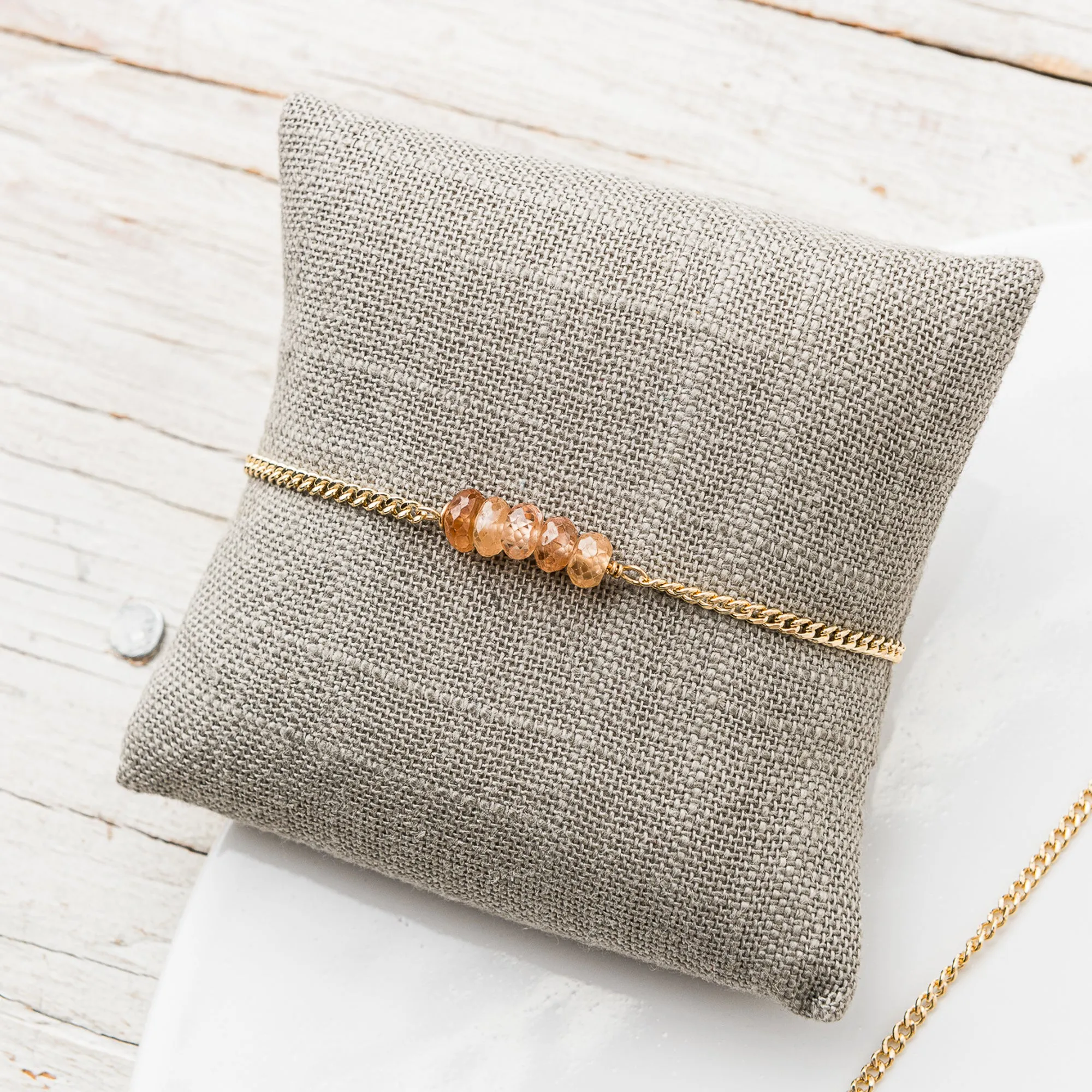 Champagne Zircon Stack Bracelet on Gold Curb Chain