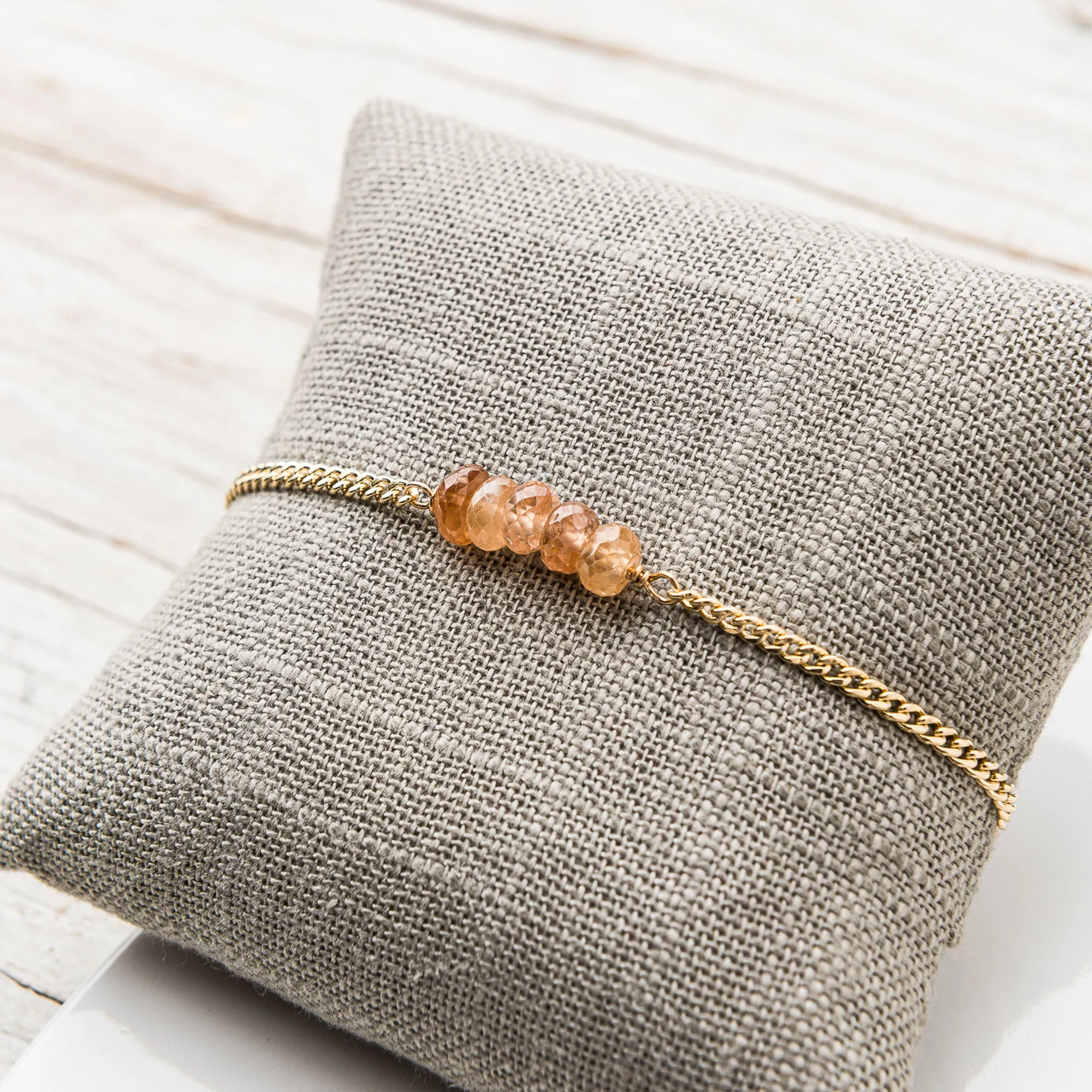Champagne Zircon Stack Bracelet on Gold Curb Chain
