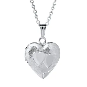Children Jewelry - 15 In Sterling Silver Double Heart Locket Necklace