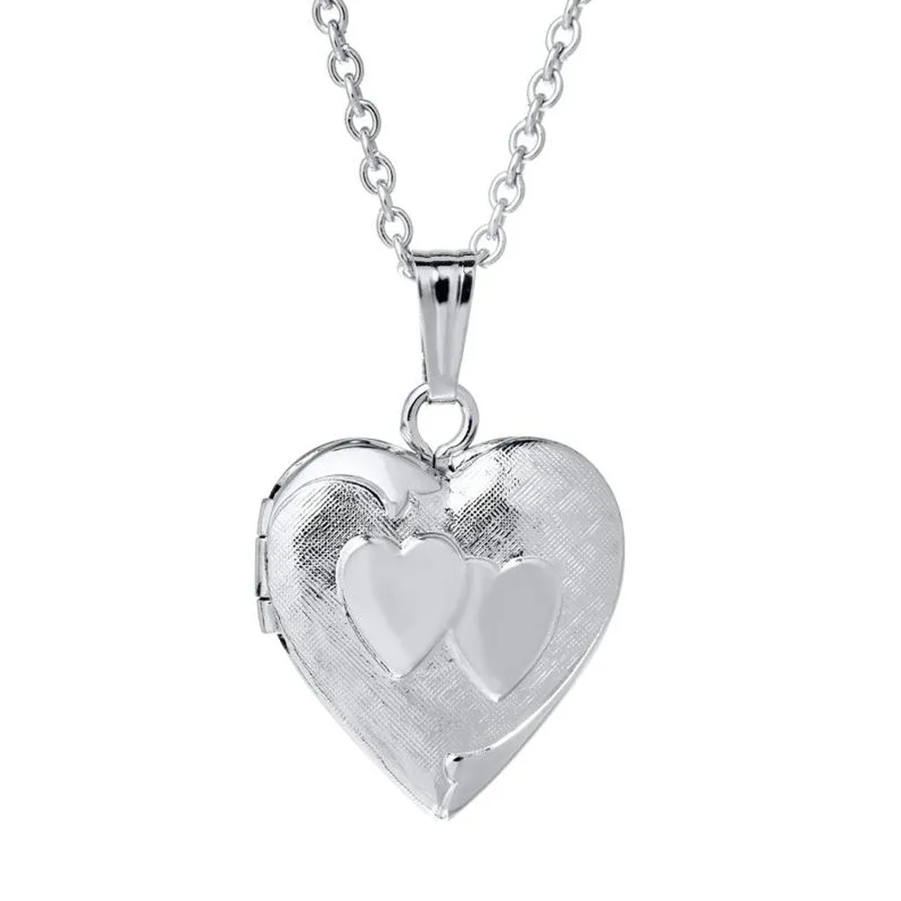 Children Jewelry - 15 In Sterling Silver Double Heart Locket Necklace