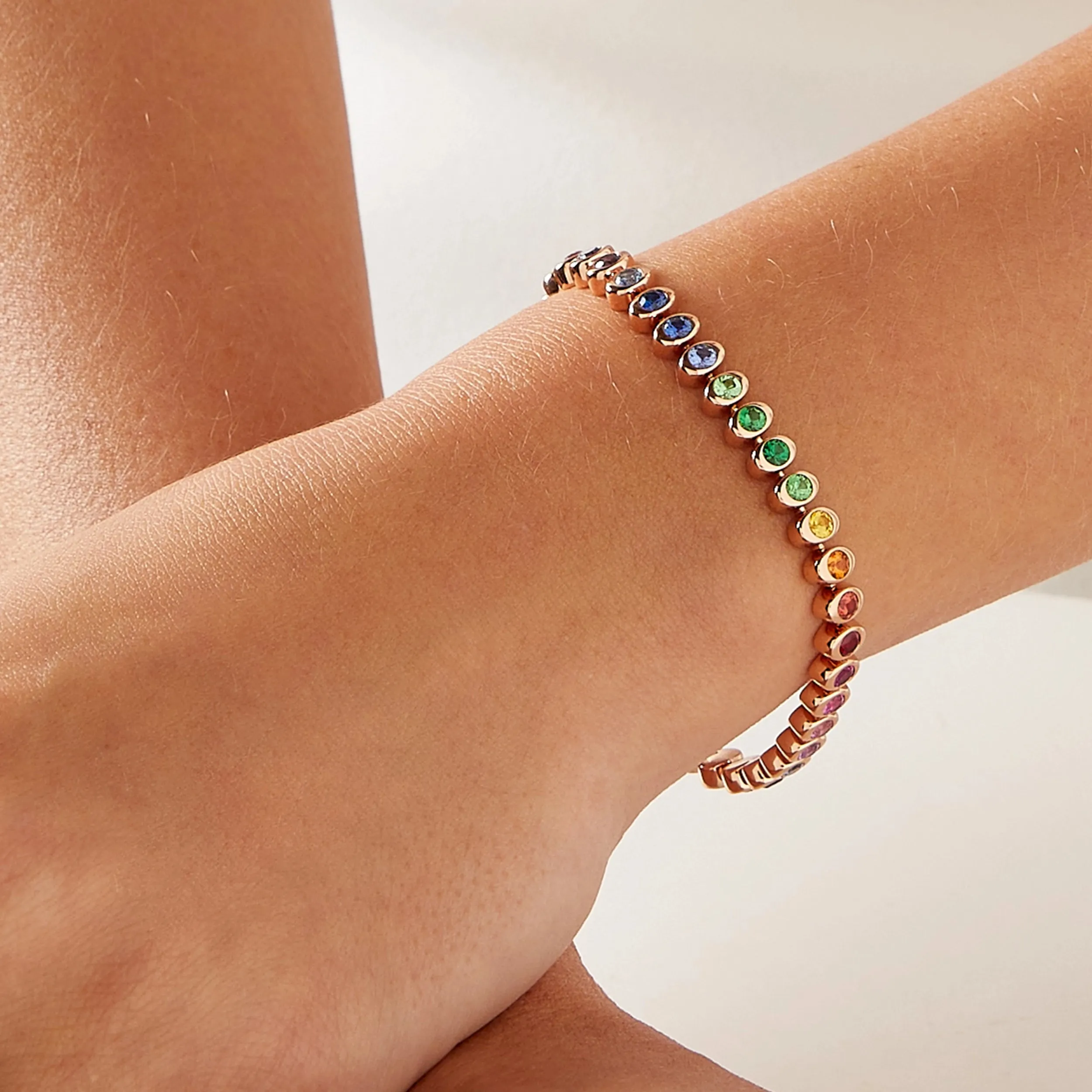 Cosmic Curve Rainbow Multicoloured Gemstone Tennis Bracelet