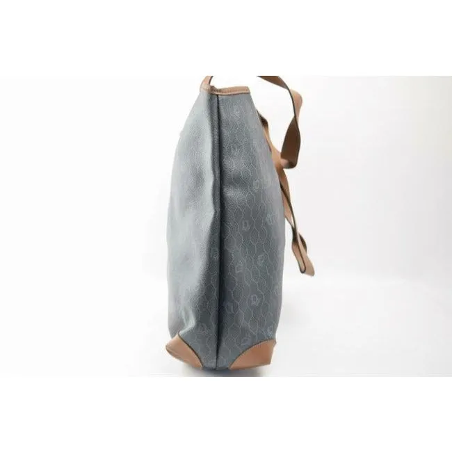 Dior Vintage Xl Brown Honeycomb Print On Greyish Green Coated Canvas And Camel Leather Tote