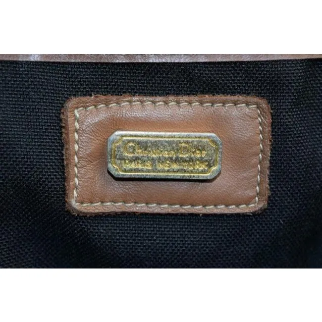 Dior Vintage Xl Brown Honeycomb Print On Greyish Green Coated Canvas And Camel Leather Tote