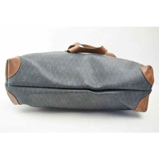 Dior Vintage Xl Brown Honeycomb Print On Greyish Green Coated Canvas And Camel Leather Tote