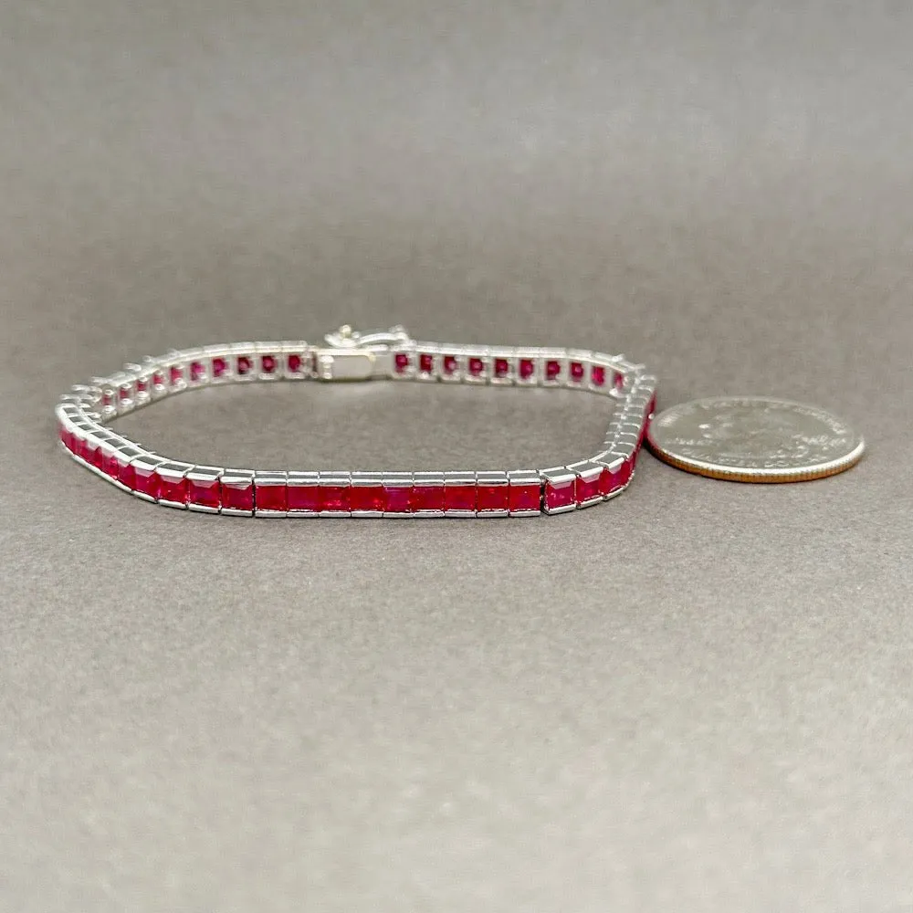 Estate 18K W Gold 10.64ctw Lab-Created Ruby Line Bracelet