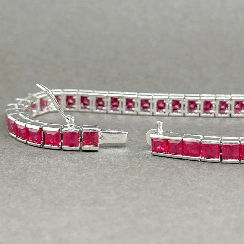 Estate 18K W Gold 10.64ctw Lab-Created Ruby Line Bracelet