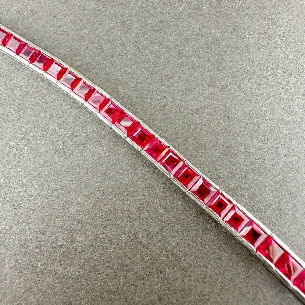 Estate 18K W Gold 10.64ctw Lab-Created Ruby Line Bracelet