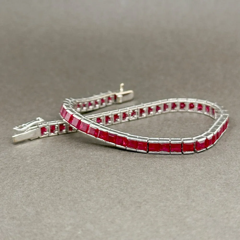 Estate 18K W Gold 10.64ctw Lab-Created Ruby Line Bracelet