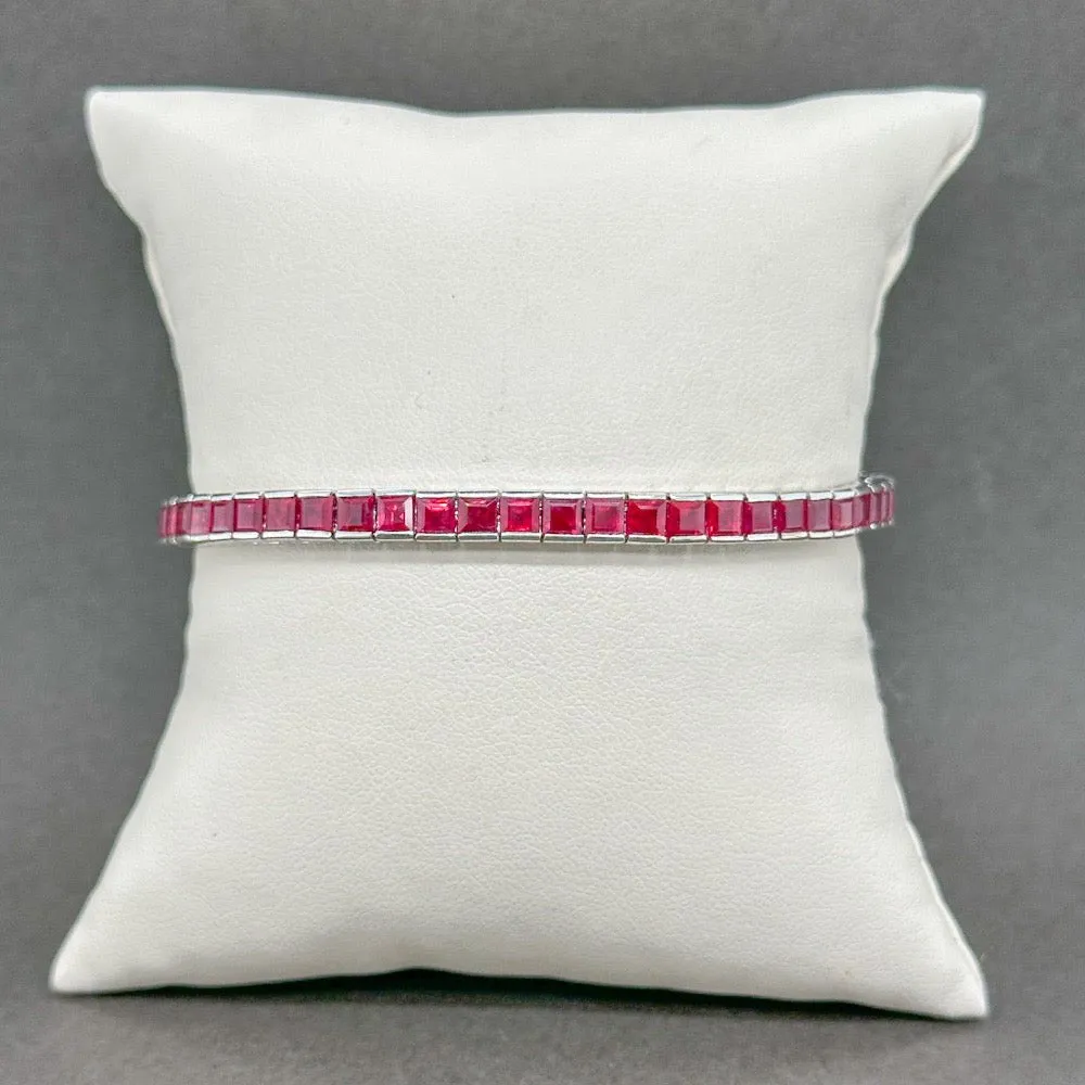 Estate 18K W Gold 10.64ctw Lab-Created Ruby Line Bracelet