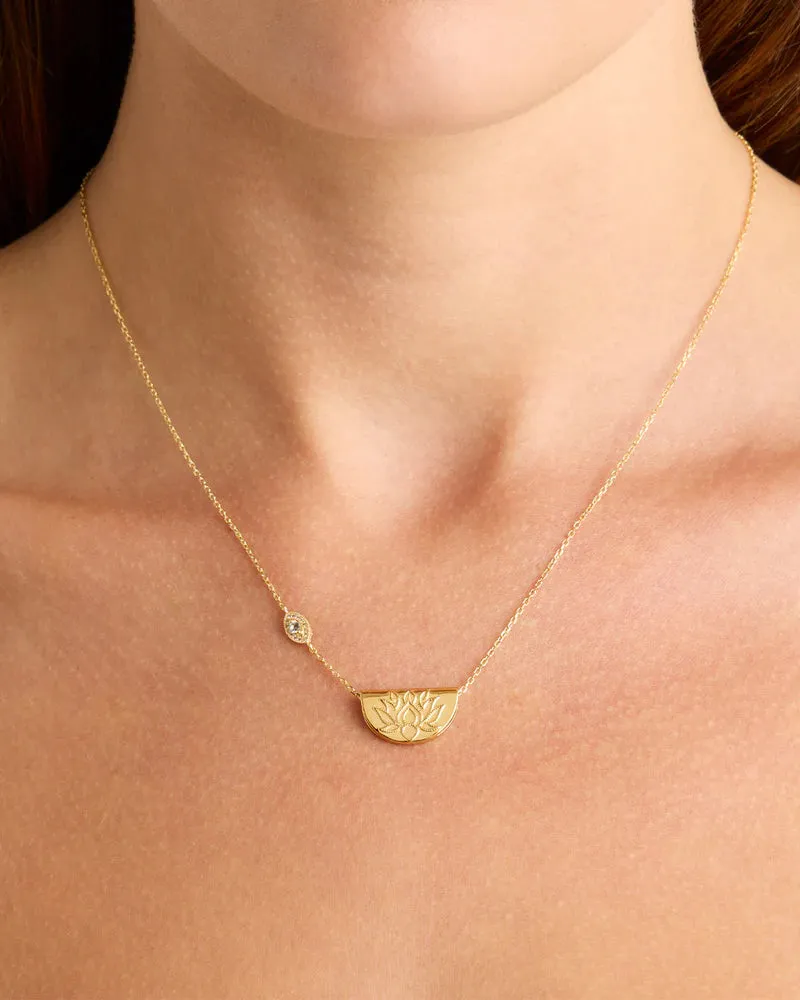 Eye of Peace Lotus Necklace 18k Gold Plate