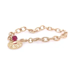 Gold Chain Bracelet With Coin Charm And Ruby Crystal