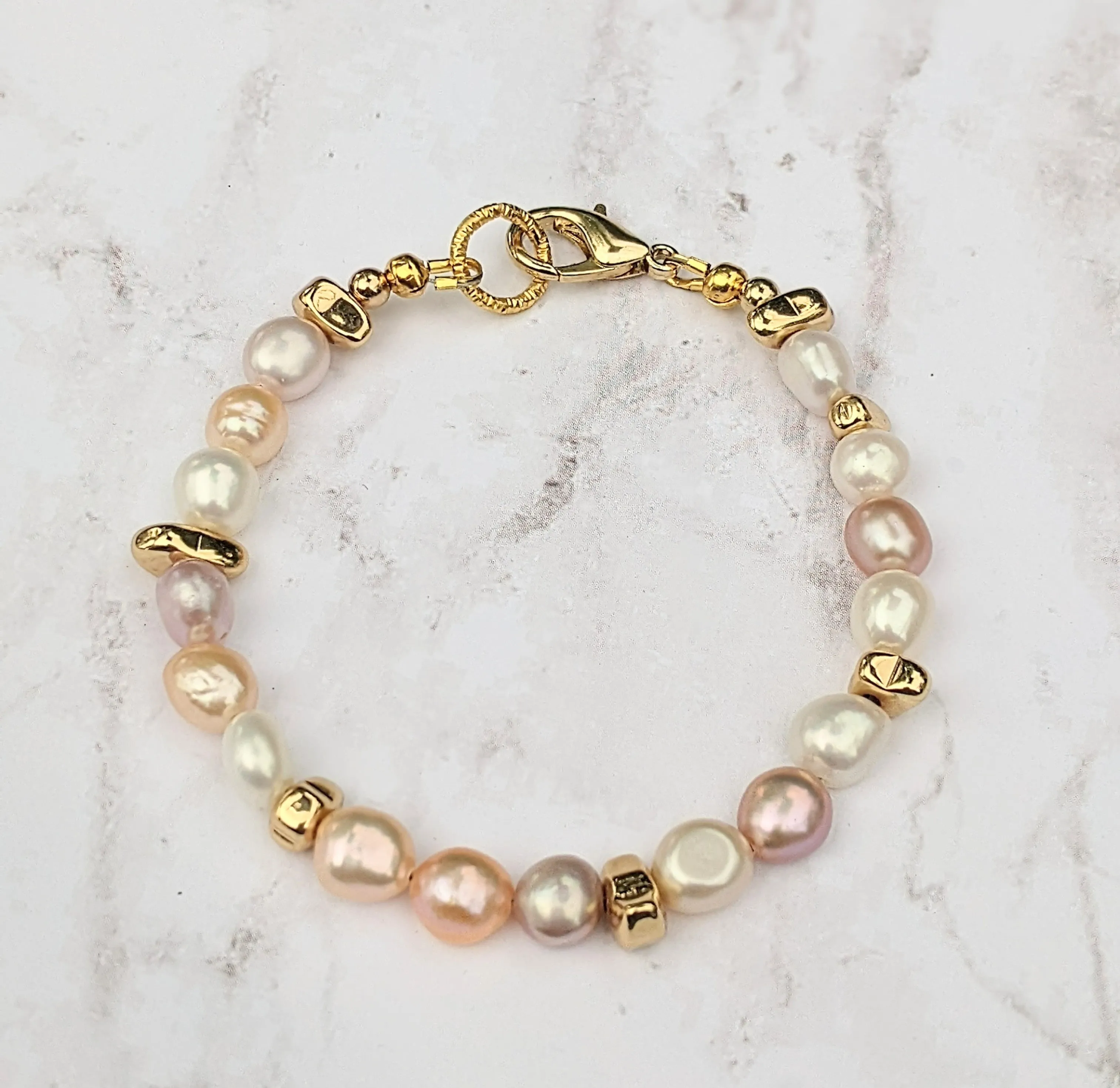 Gold Nugget Baroque Freshwater Pearl Bracelet