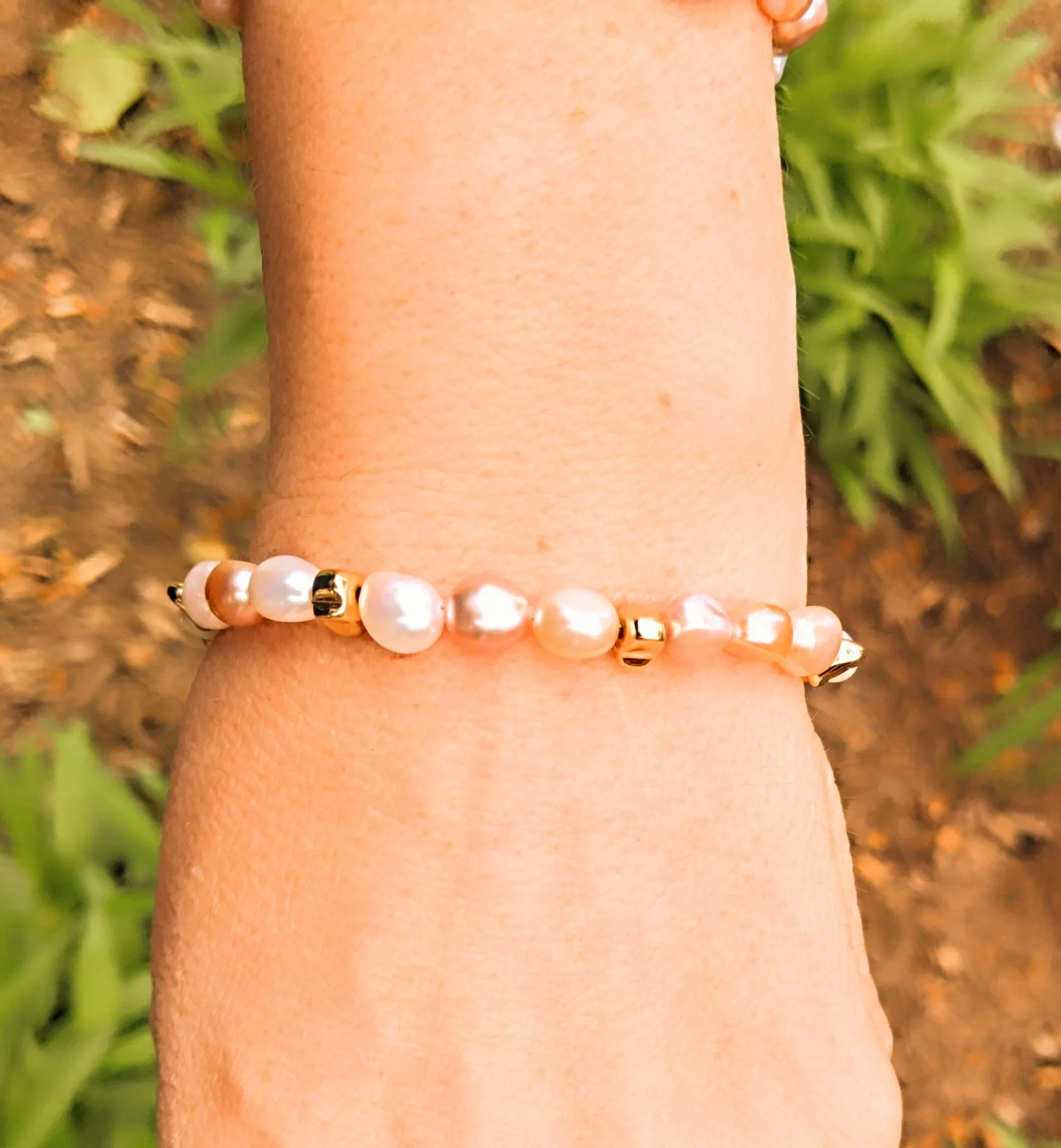 Gold Nugget Baroque Freshwater Pearl Bracelet