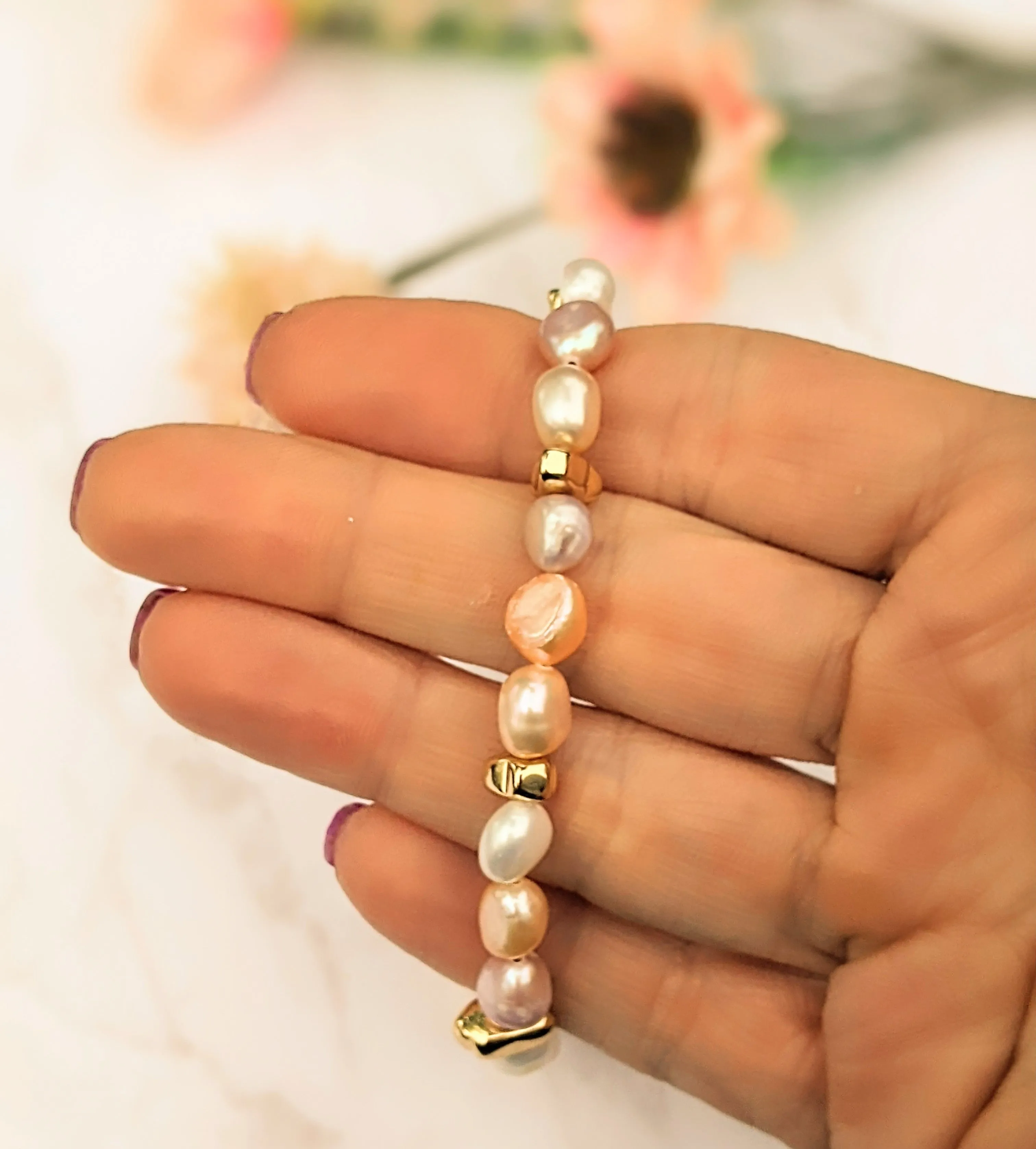 Gold Nugget Baroque Freshwater Pearl Bracelet