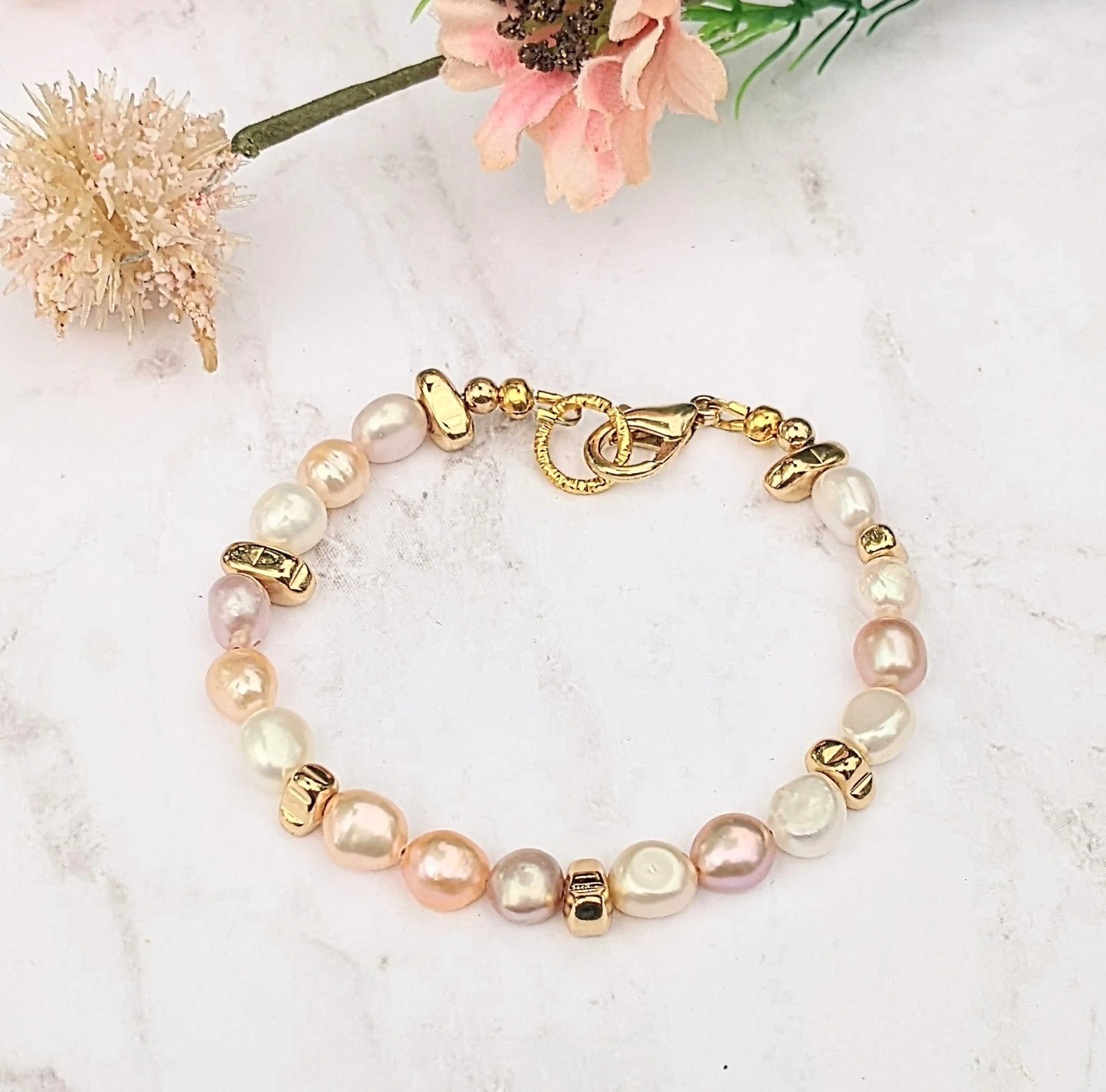 Gold Nugget Baroque Freshwater Pearl Bracelet