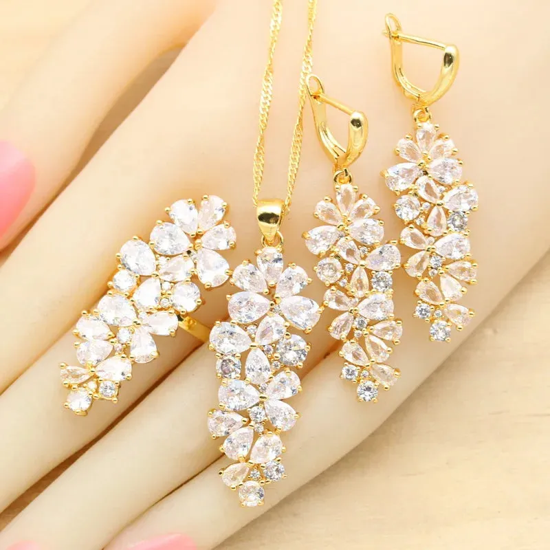 Gold Plated Earrings Bracelet Rings Necklace Pendant Wedding Jewelry Gift