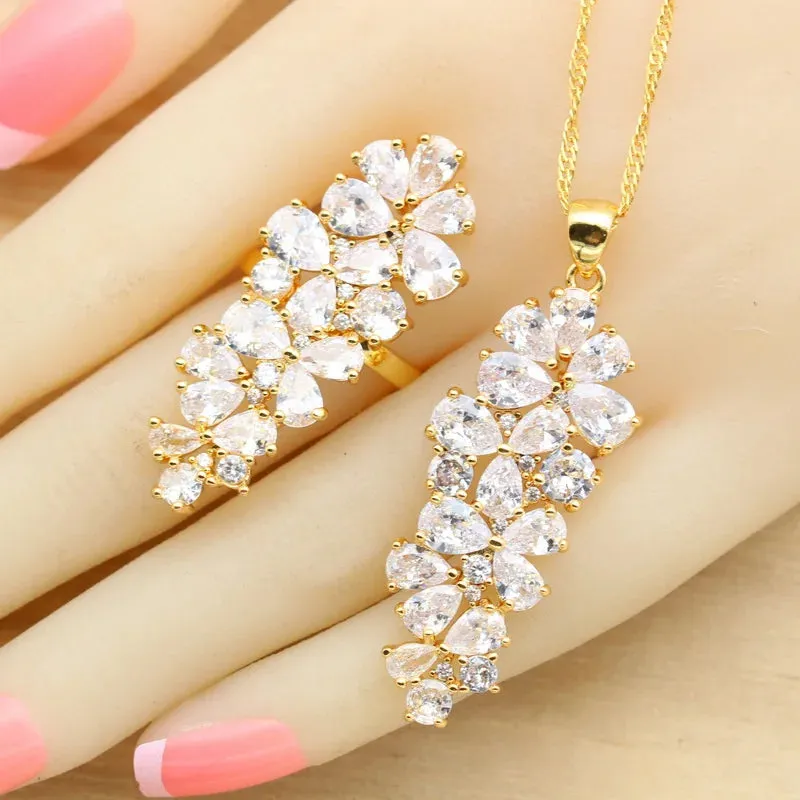 Gold Plated Earrings Bracelet Rings Necklace Pendant Wedding Jewelry Gift
